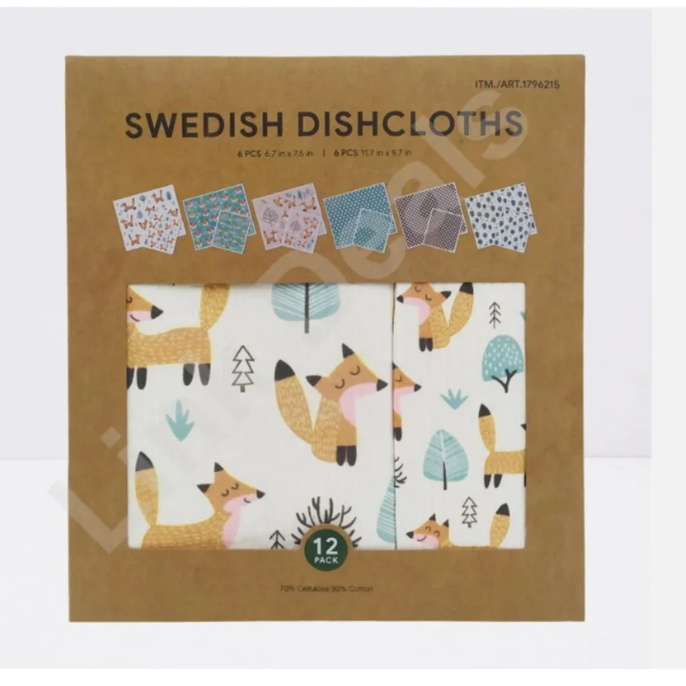 Swedish Dishcloth 12-piece Set Foxes with Trees